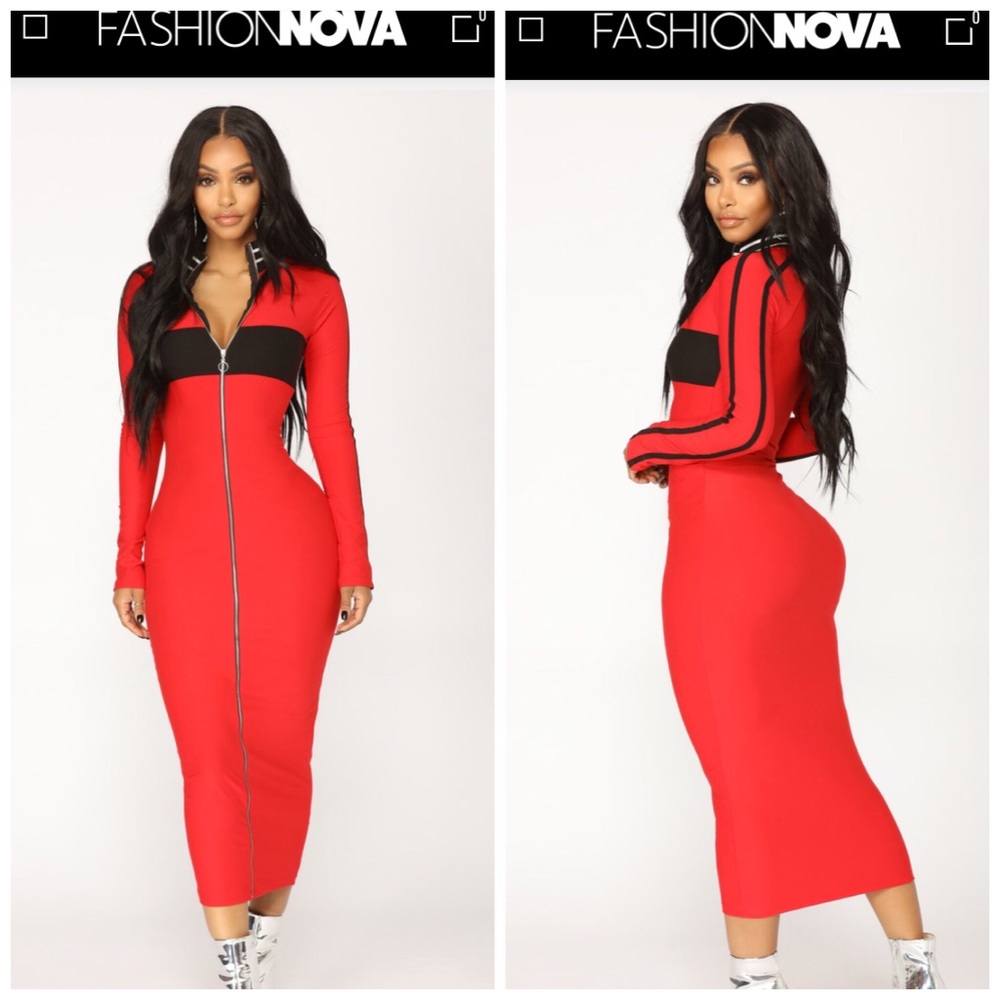 Red/Black Zipper Dress